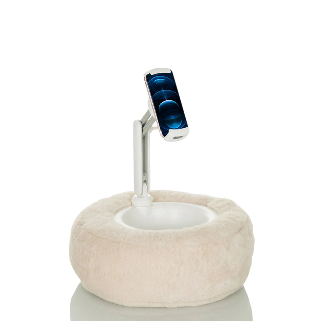 Beige Hållare för mobiltelefon & surfplatta COMFILAP II med mjuk undersida och vit ledad arm från hjh OFFICE
