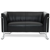 Schwarzes Loungesofa CURACAO als Zweisitzer mit glänzendem Chromgestell von hjh OFFICE