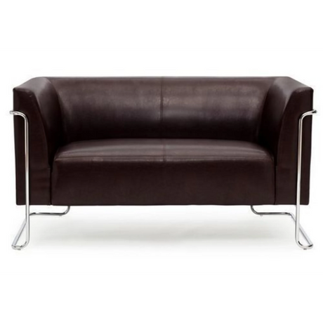 Braunes Loungesofa CURACAO als Zwei-Sitzer mit glänzendem Chromgestell von hjh OFFICE