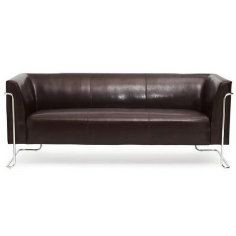 Braunes Loungesofa CURACAO als Drei-Sitzer mit Lederbezug und verchromtem Gestell von hjh OFFICE