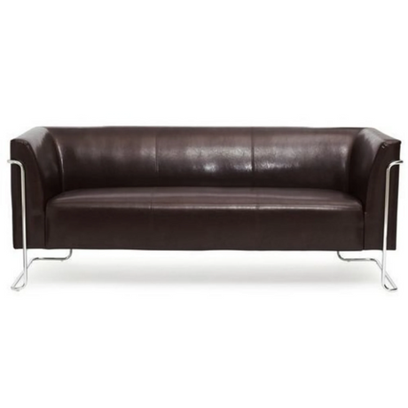 Brun loungesoffa CURACAO som tresitssoffa med läderklädsel och kromad ram från hjh OFFICE