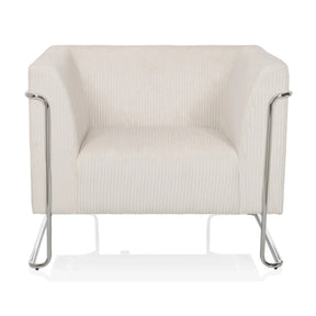 Vit Loungefåtölj Curacao Cord med ribbad tygklädsel och silverfärgad metallram från hjh LIVING