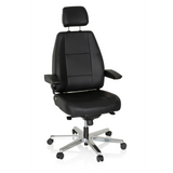 Svart XXL snurrstol 24 HOURS i läder med nackstöd och femhjulig fotkorsbas från hjh OFFICE – 360-gradersvy (framifrån 20°)