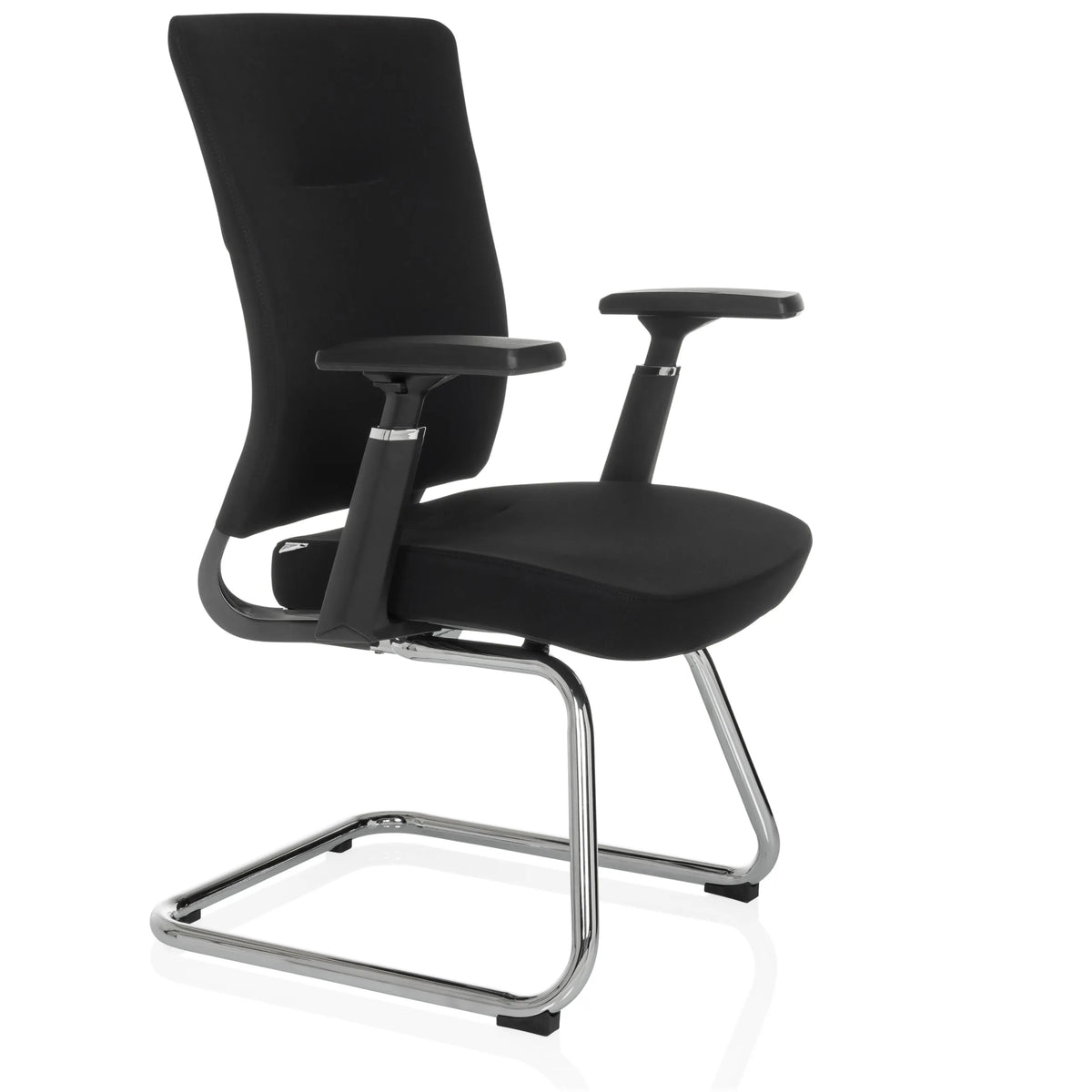 Svart fjädrande stol CAPTIVO PRO V med armstöd och tygbeklädnad från hjh OFFICE – 360-gradersvy (snett framifrån 60°)