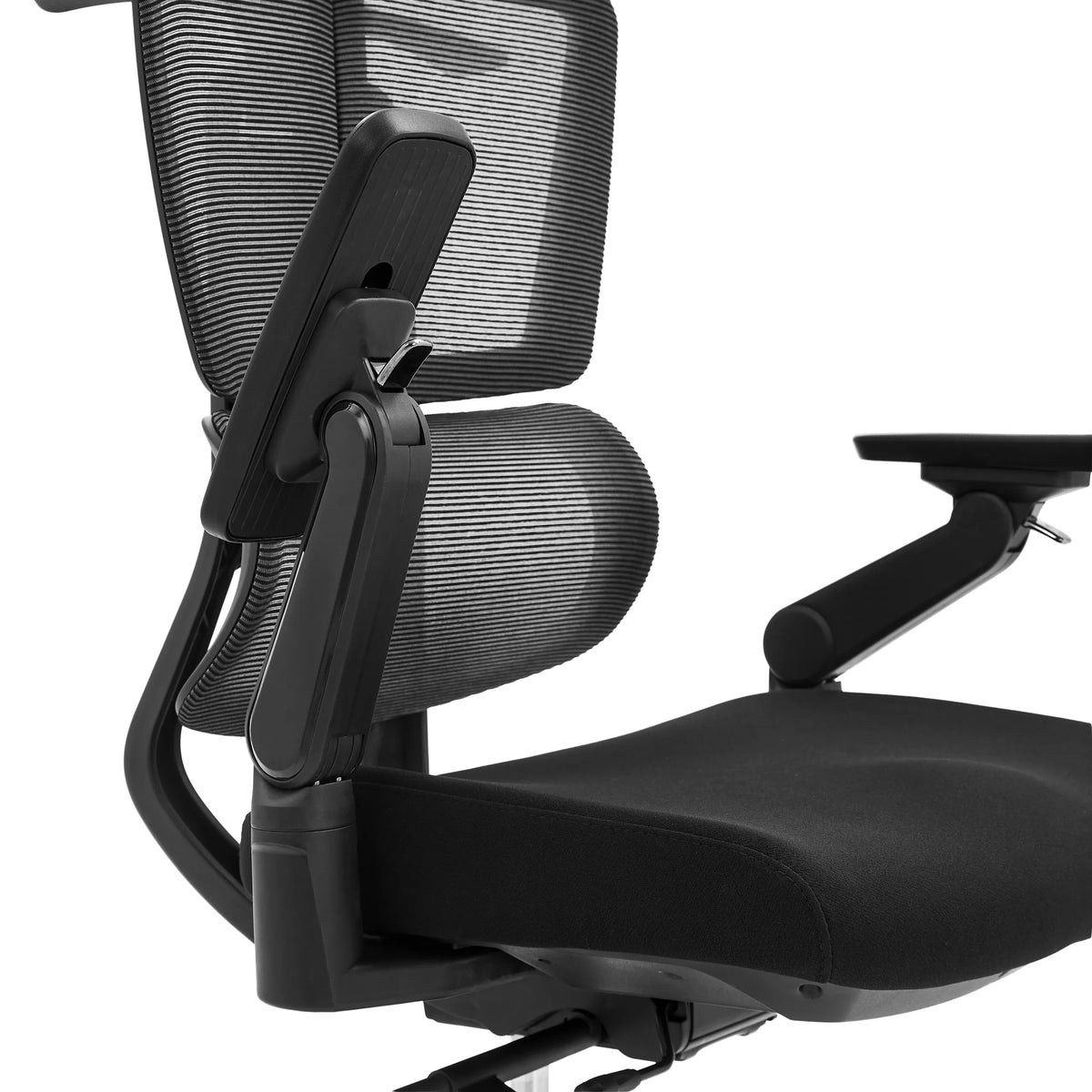Justerbart armstöd på Ergo U2 Flex3 professionell kontorsstol med nätryggstöd och svart tygklädsel från hjh OFFICE