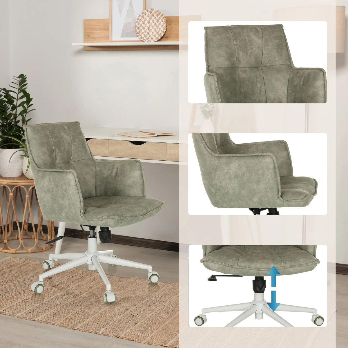 Grå Home Office kontorsstol SOLAO LIFE W med vaddering och höjdjusterbar fotkorsbas från hjh LIVING