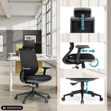Justerbart nackstöd, armstöd och sitthöjd på den professionella kontorsstolen Profondo F från hjh OFFICE (AI-genererad bild)