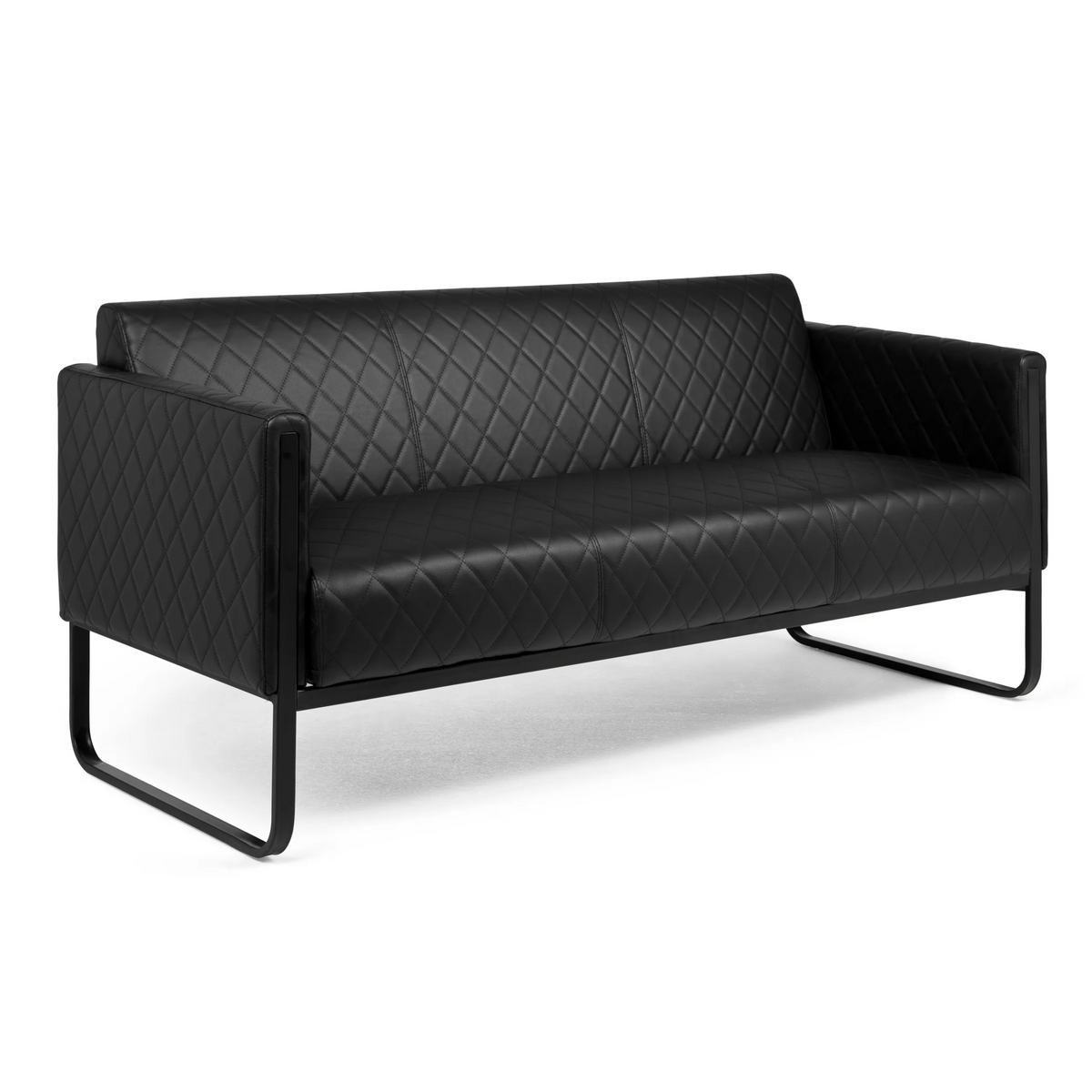 Svart loungesoffa ARUBA BLACK med rutstygning och metallstomme från hjh OFFICE – 360-gradersvy (bakifrån 180°)