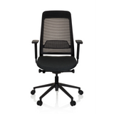 Svart Professionell kontorsstol CHIARO T1 BLACK med nätrygg och femstjärnigt fotkors med hjul från hjh OFFICE – 360-gradersvy (framifrån 0°)