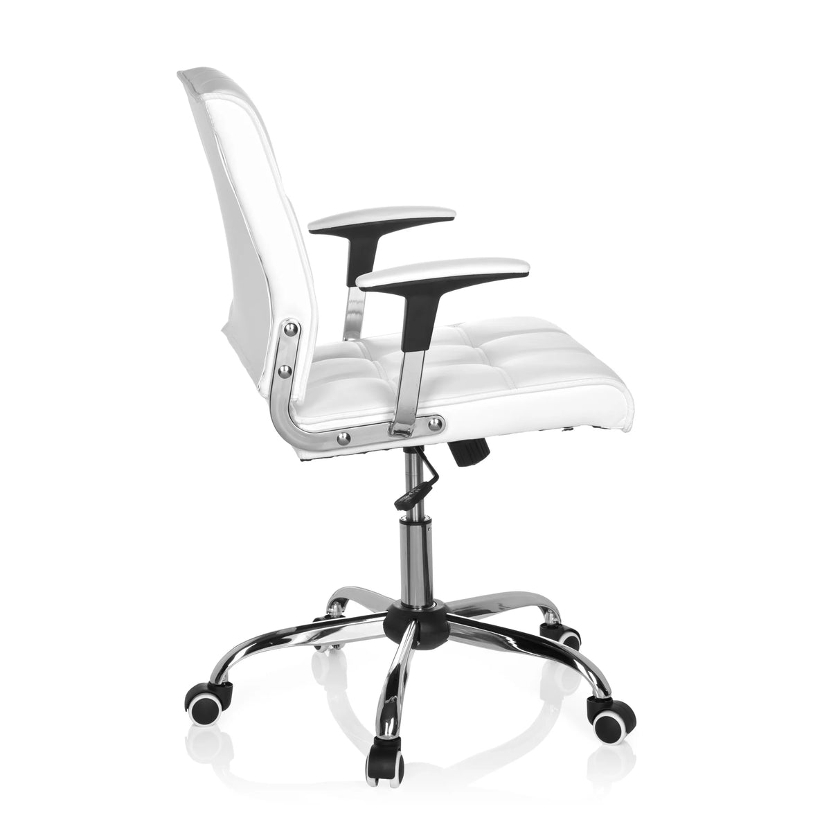 Vit Home Office kontorsstol ERNESTO med quiltad stoppning och femhjulig fotkorsbas från hjh OFFICE – 360-gradersvy (sidoprofil 100°)