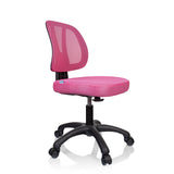 Rosa Snurrstol för barn KID YU 200 med nätrygg och svart femstjärnig fotkryss med hjul från hjh OFFICE – 360-gradersvy (snett framifrån 60°)