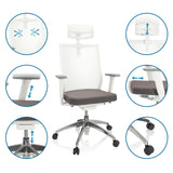 Justeringsmekanismer för Professionell kontorsstol ASPEN WHITE PRO i gråvitt från hjh OFFICE