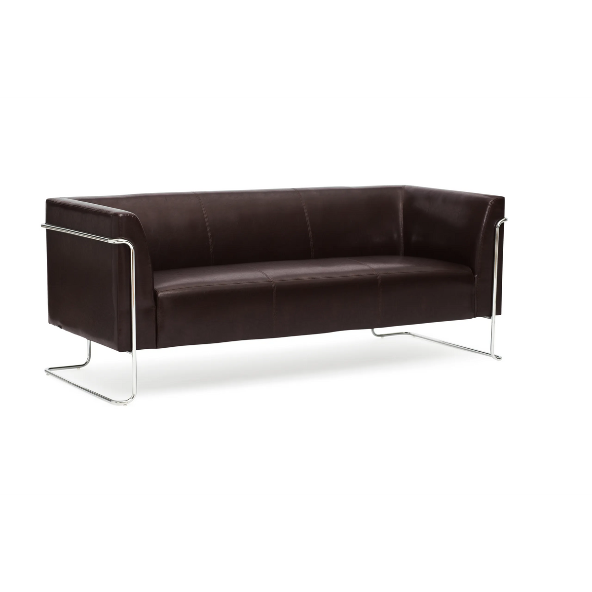 Brun loungesoffa CURACAO som tresitssoffa med kromad ram från hjh OFFICE – 360-gradersvy (sidoprofil 90°)