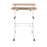 Vitt Ståskrivbord WORKSTATION I med ekbordsskiva och hjul från hjh OFFICE – 360-gradersvy (framifrån 0°)
