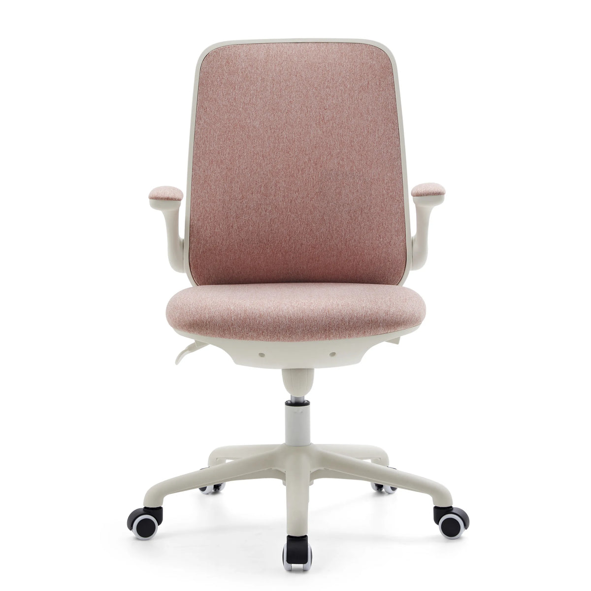 Rosa Snurrstol för barn Swivelo med armstöd och vitt femekrat underrede med hjul från hjh OFFICE – 360-gradersvy (framifrån 0°)