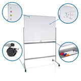 Whiteboard MULTIBOARD I i vit-silver med hjul, magnetiska markörer och avställningshylla från hjh OFFICE