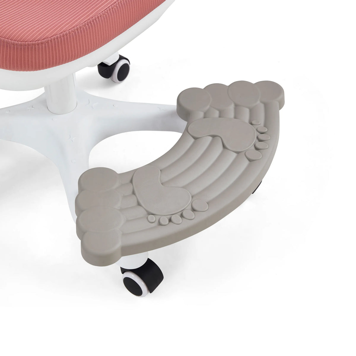 Grått fotstöd till Kiddy Smart Step snurrstol för barn med strukturerade fördjupningar på ett vitt fotkors från hjh OFFICE