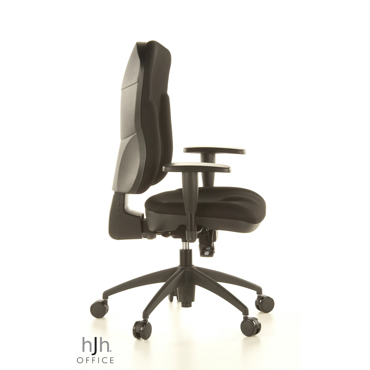 Svart Professionell kontorsstol WELLPOINT 30 K2 med armstöd och femhjulig fotkorsbas från Topstar – 360-gradersvy (sidoprofil 80°)