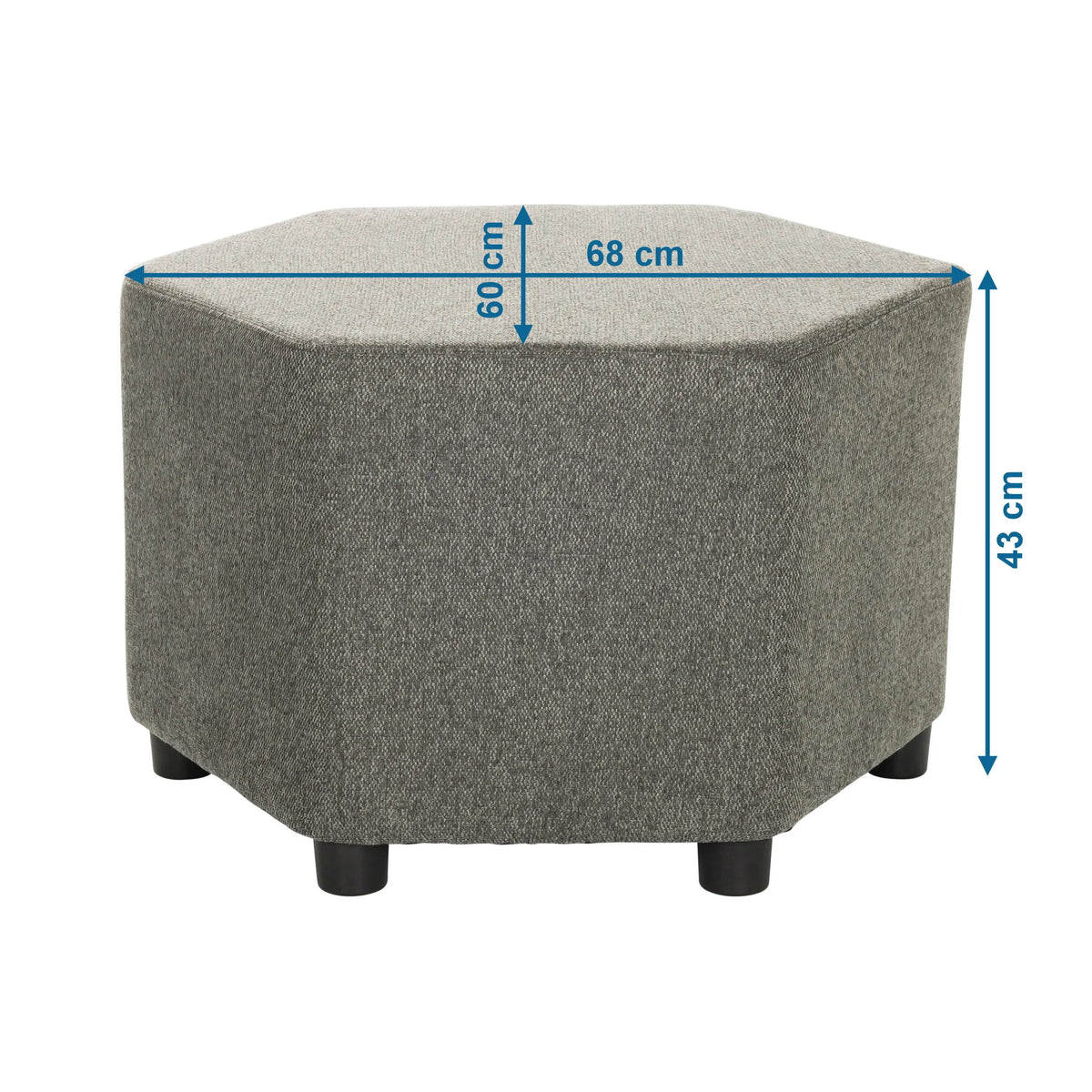 Måttvy av den stoppade pallen BAREO med 68 × 60 cm och en höjd på 43 cm från hjh OFFICE