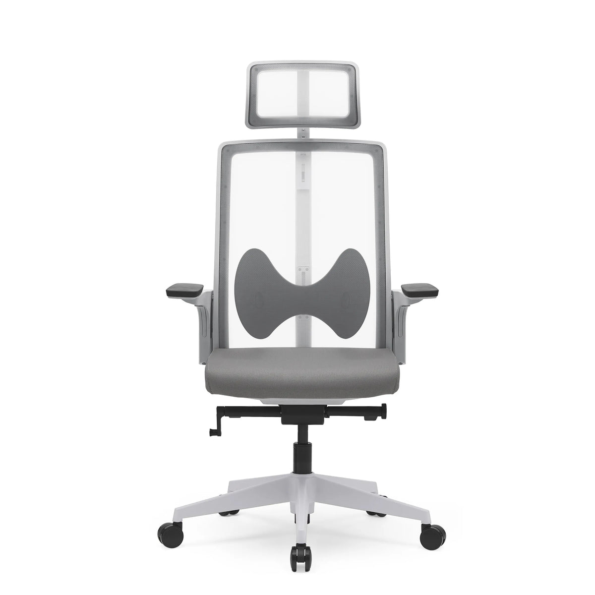 Grå Professionell kontorsstol ARCEO W med nätrygg, nackstöd och femstjärnigt fotkors med hjul från hjh OFFICE – 360-gradersvy (framifrån 0°)