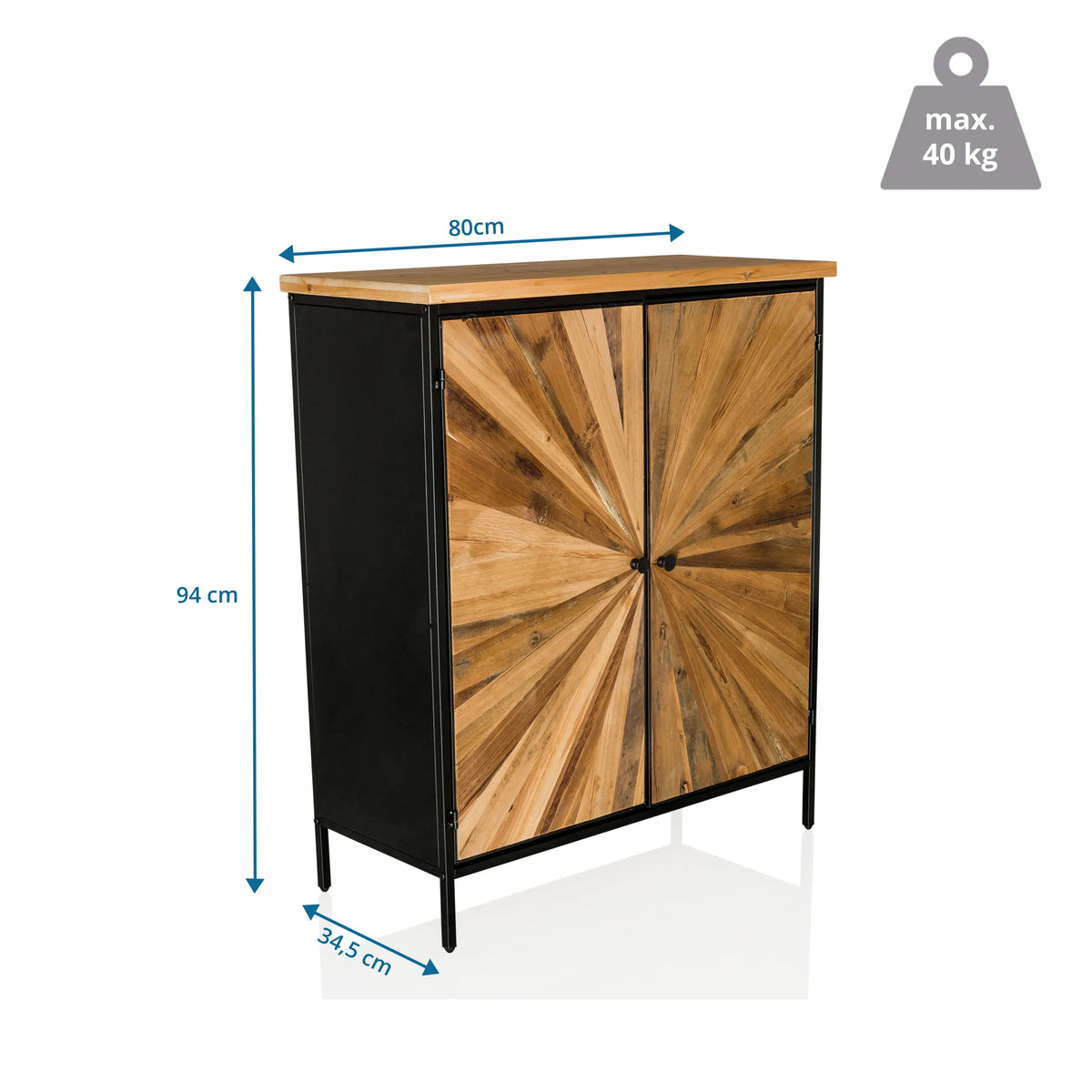Måttvisning av Byrå SANTJAGO BLACK SUN XL med 80 × 94 cm och en belastningskapacitet på 40 kg från hjh LIVING