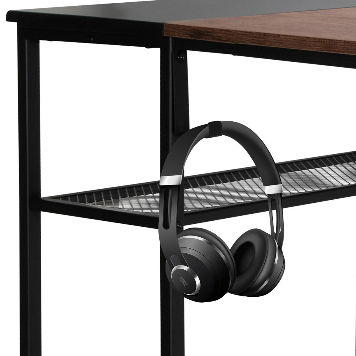 Hörlurar på hyllan på WORKSPACE H I Skrivbord i svart-brun från hjh OFFICE