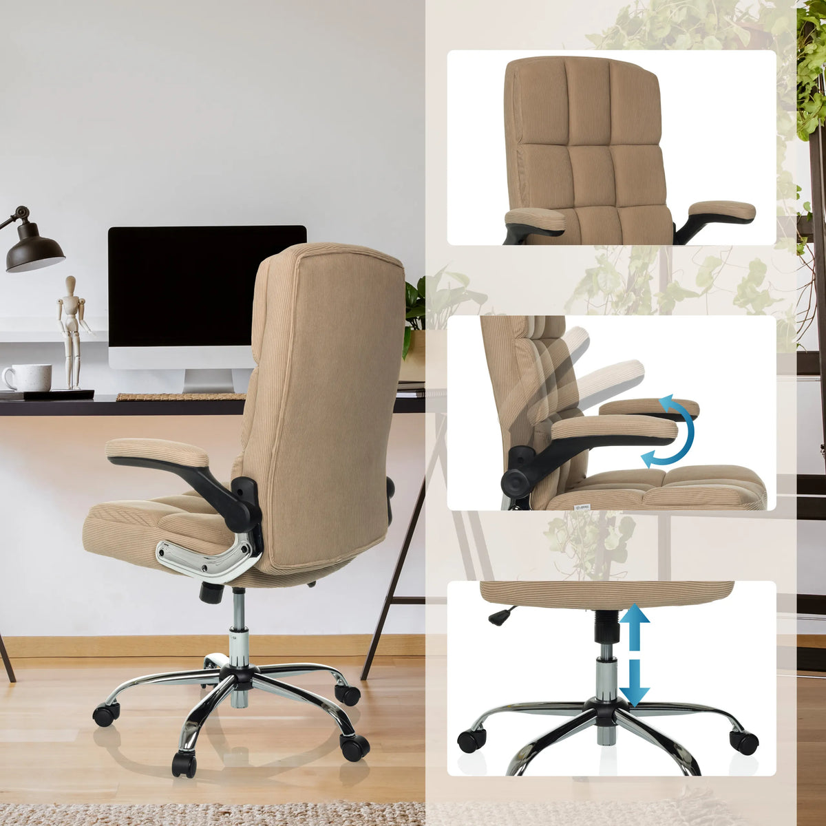Beige Home Office chefsfåtölj RELAX WD 100 med justerbara armstöd och gaslift från MyBuero