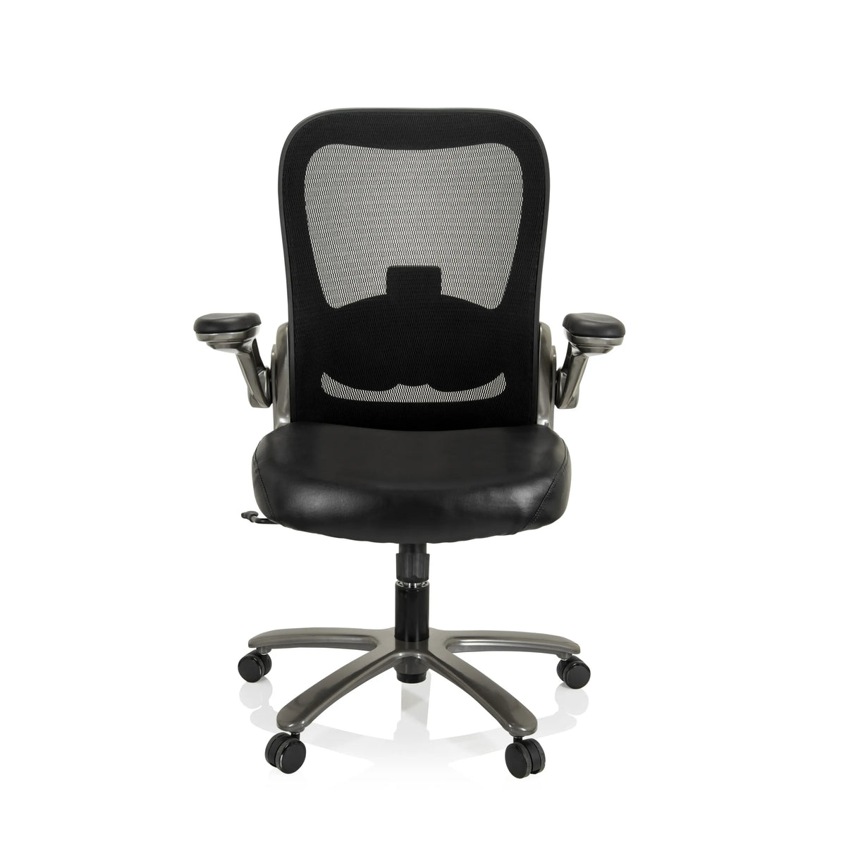 Svart XXL snurrstol INSTRUCTOR T I med nätrygg, konstlädersits och femhjulig fotkorsbas från hjh OFFICE – 360-gradersvy (framifrån 0°)