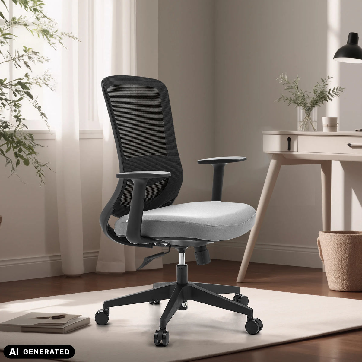 Home Office kontorsstol Sedito i svart och grå med nätryggstöd och hjul från hjh OFFICE (AI-genererad bild)
