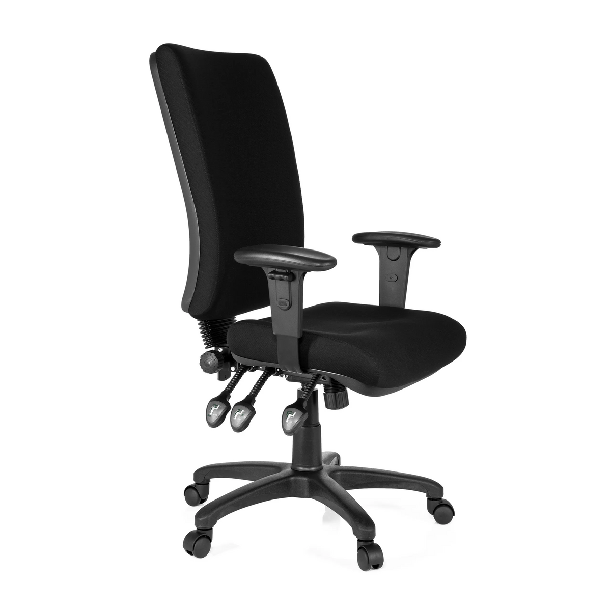 Svart Professionell kontorsstol ZENIT HIGH med armstöd och femhjulig fotkorsbas från hjh OFFICE – 360-gradersvy (snett framifrån 60°)