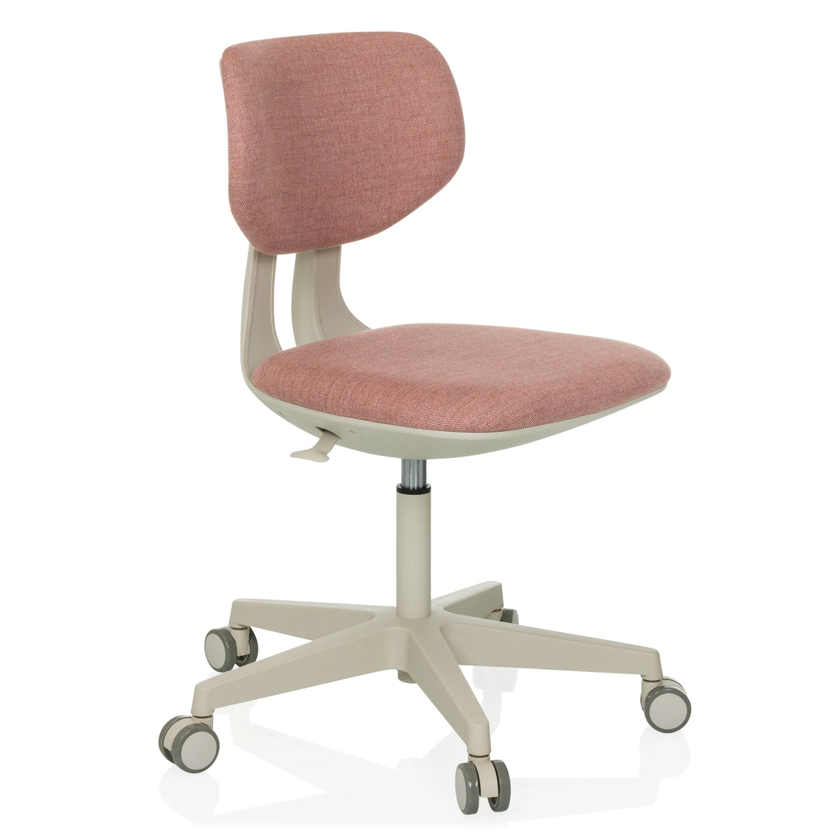 Rosa Snurrstol för barn KID CLASSIC med stoppad sits och femhjulig bas från hjh OFFICE – 360-gradersvy (snett framifrån 45°)