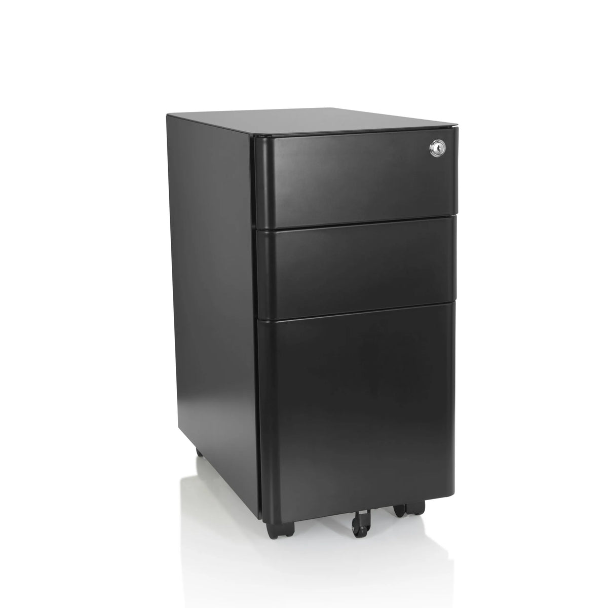 Svart rullcontainer COLOR I i metall med tre lådor och fyra hjul från hjh OFFICE – 360-gradersvy (framifrån 20°)