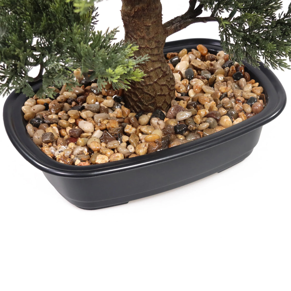 Stam och bas med bruna småsten från de konstgjorda växter BONSAI från hjh OFFICE