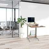 Ståskrivbord WORKSTATION i bok och grått med två avlastningsytor och hjul från hjh OFFICE