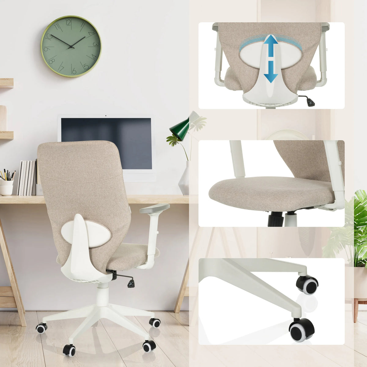 Home Office kontorsstol COSIO II i beige med höjdjusterbar sits, sits och stjärnfot med hjul från hjh OFFICE