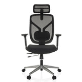 Svart Hög kontorsstol CASSILIS B med nätrygg och femhjulig fotkorsbas från hjh OFFICE – 360-gradersvy (framifrån 0°)