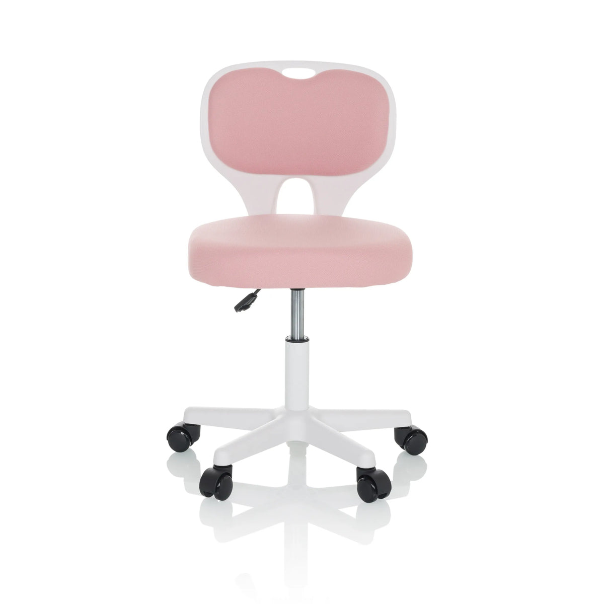 Rosa Snurrstol för barn KIDDY TOP W med vit ram och femhjulig bas från hjh OFFICE – 360-gradersvy (framifrån 0°)