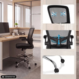 Bardiskstol VENDO WORK i svart med detaljvyer av ryggstödet och hjulen från hjh OFFICE (AI-genererad bild)