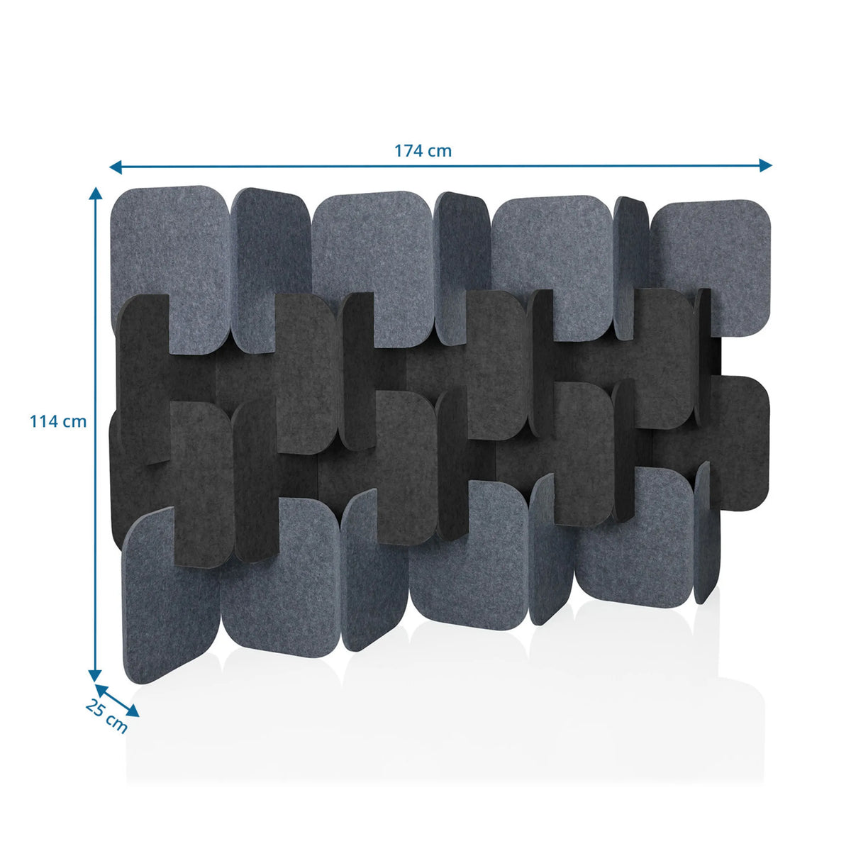 Måttritning av Skärmvägg FLEXMIUT PLUG med 174 x 114 cm i grått och mörkgrått från hjh OFFICE