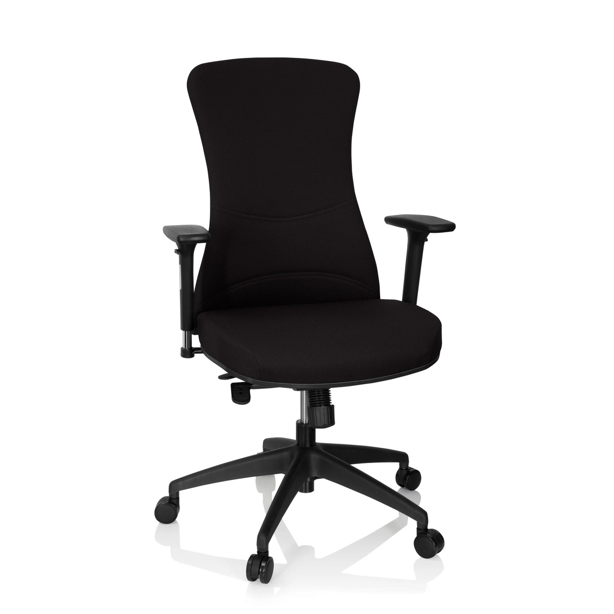 Svart Professionell kontorsstol OFFICE XT PRO med armstöd och femhjulig fotkorsbas från hjh OFFICE – 360-gradersvy (framifrån 20°)