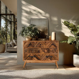 Sidobord SANTJAGO WOOD XL i mörkbrun trälook med sex lådor och svarta handtag från hjh LIVING