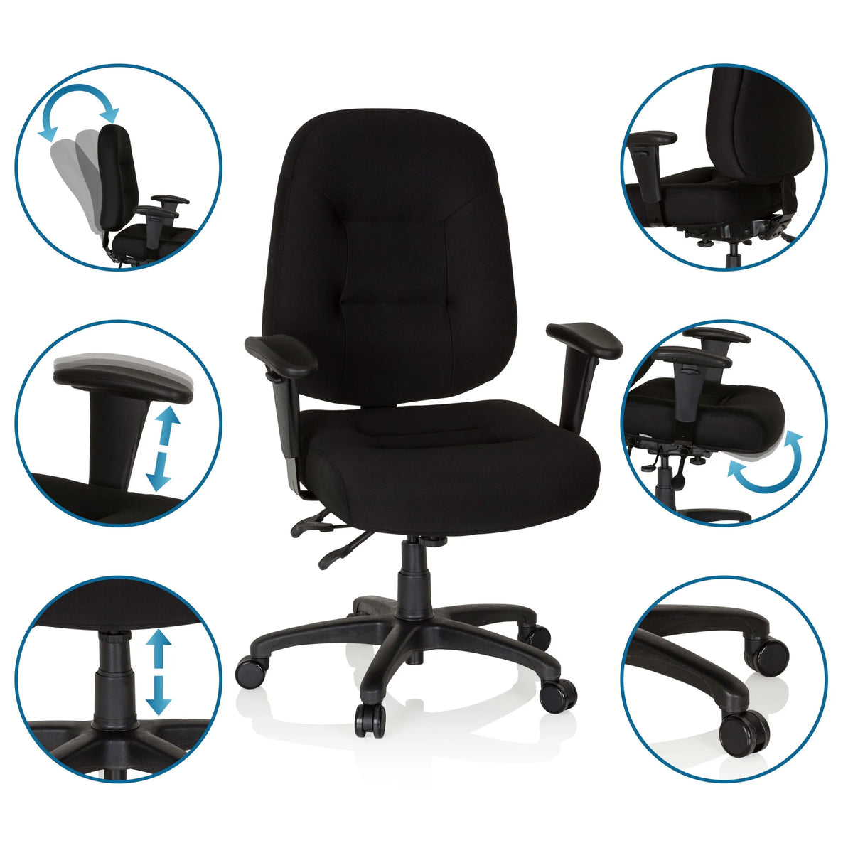 Svart Professionell kontorsstol ZENIT XXL med justerbara armstöd och sitthöjd från hjh OFFICE