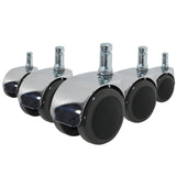 Fünf Stuhlrollen 5x ROLO LUX 11mm/50mm in Schwarz und Silber mit glänzendem Metallgehäuse von hjh OFFICE