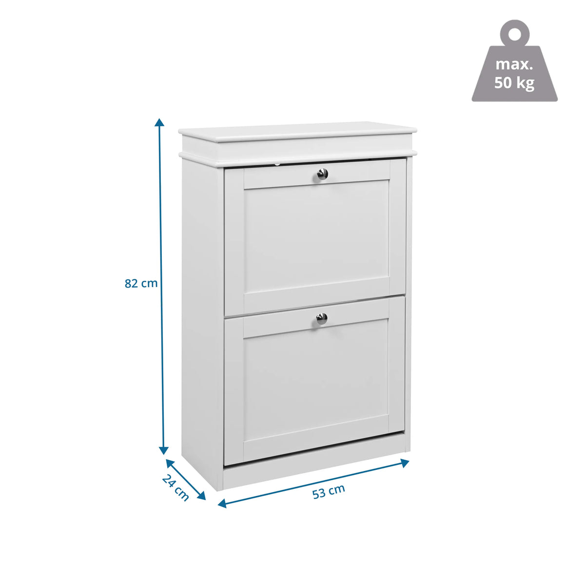 Måttsättning av skoskåp Estha 20 med 82 × 53 cm och maximal belastning på 50 kg från hjh LIVING