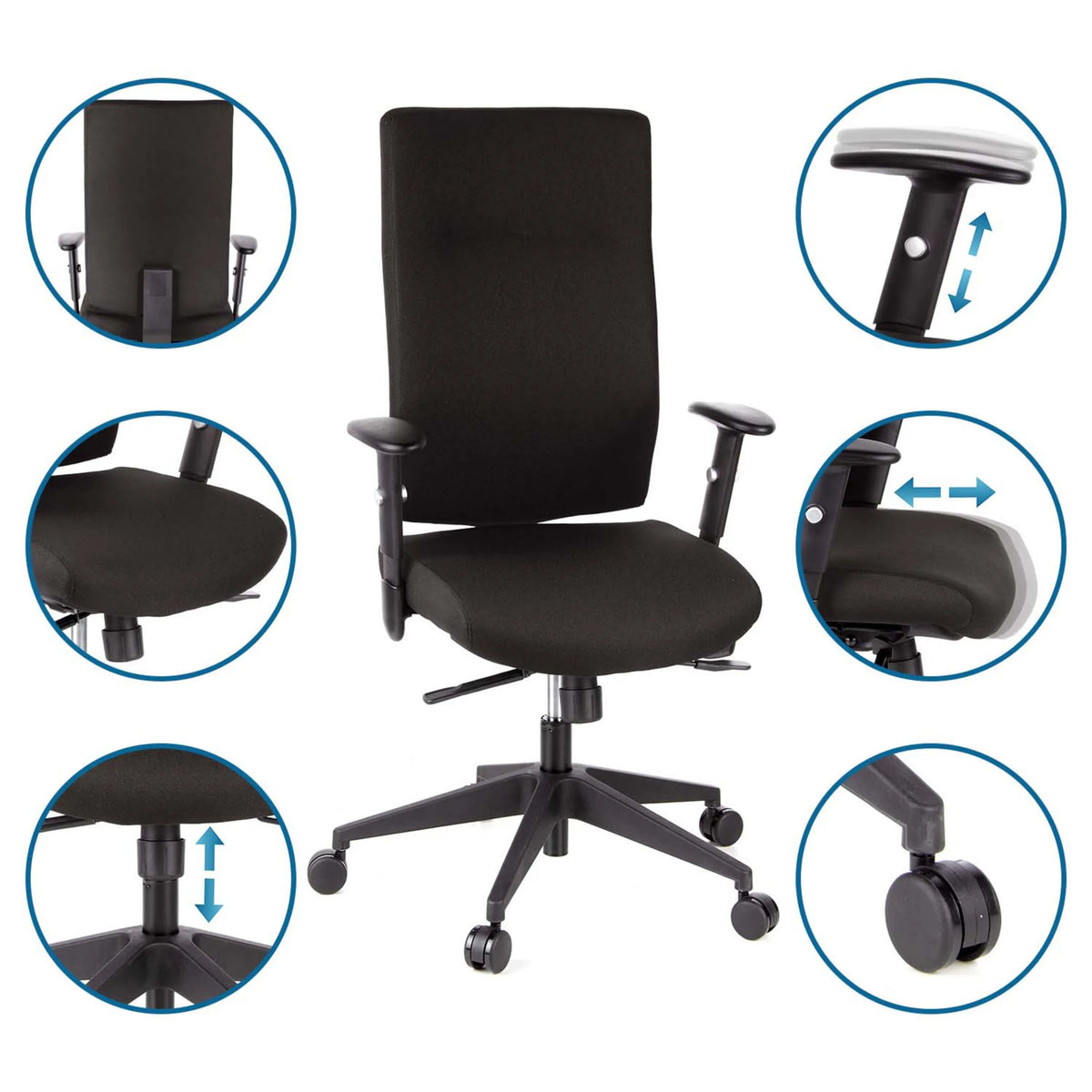 Professionell kontorsstol PRO-TEC 300 i svart med justerbara armstöd och sitthöjd från hjh OFFICE