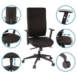 Professionell kontorsstol PRO-TEC 300 i svart med justerbara armstöd och sitthöjd från hjh OFFICE