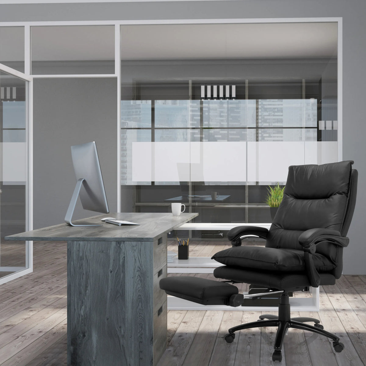 Svart Home Office chefsfåtölj RELAX CL 200 i konstläder med utdragbart fotstöd från MyBuero