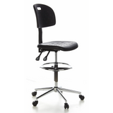 Svart Bardiskstol TOP WORK 23 med fotring och femstjärnigt fotkors med hjul från hjh OFFICE – 360-gradersvy (snett framifrån 60°)