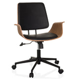 Svart Home Office kontorsstol CENCA II med träskal och femhjulig fotkorsbas från hjh LIVING – 360-gradersvy (framifrån 15°)