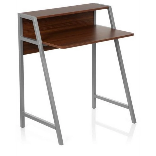 Skrivbord DUMONT i valnötslook med grå metallben och påbyggnad från hjh OFFICE